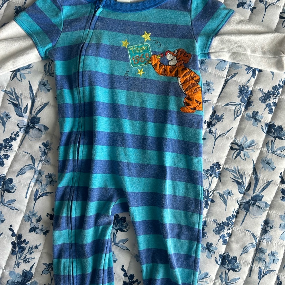Disney Blue and White Striped Tigger sleeper One Piece (not footed)